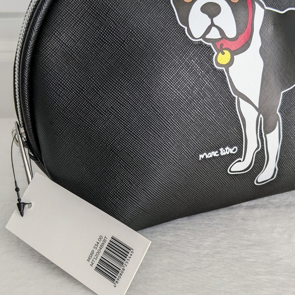 marc tetro Boston Terrier Large Cosmetic Case Pouch Bag PVC Saffiano Black NWT - Picture 12 of 12